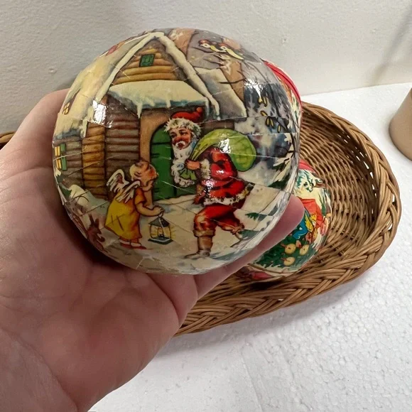 Vintage West German Paper Maché Candy Container Ball Ornaments Lot Of 5